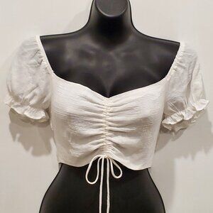 RUBY SEES White Womens Size 8 Peasant Top Boho Blouse Crop Top